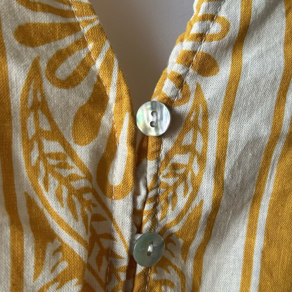 C&C California Linen Cropped Tie Front Blouse Womens Large Yellow Boho Summer - Picture 6 of 13